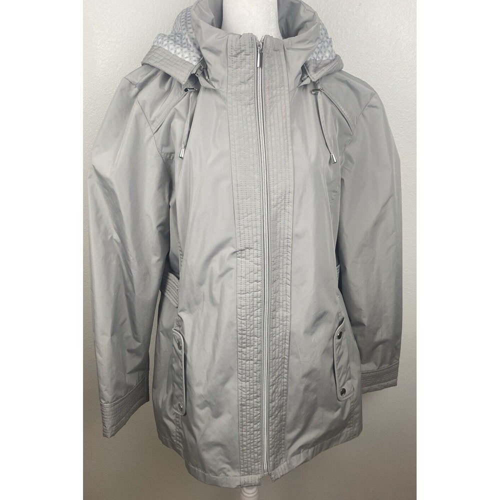 INTL Details Women's Shiny Silver/Grey Jacket w/ zip off hood Size XL